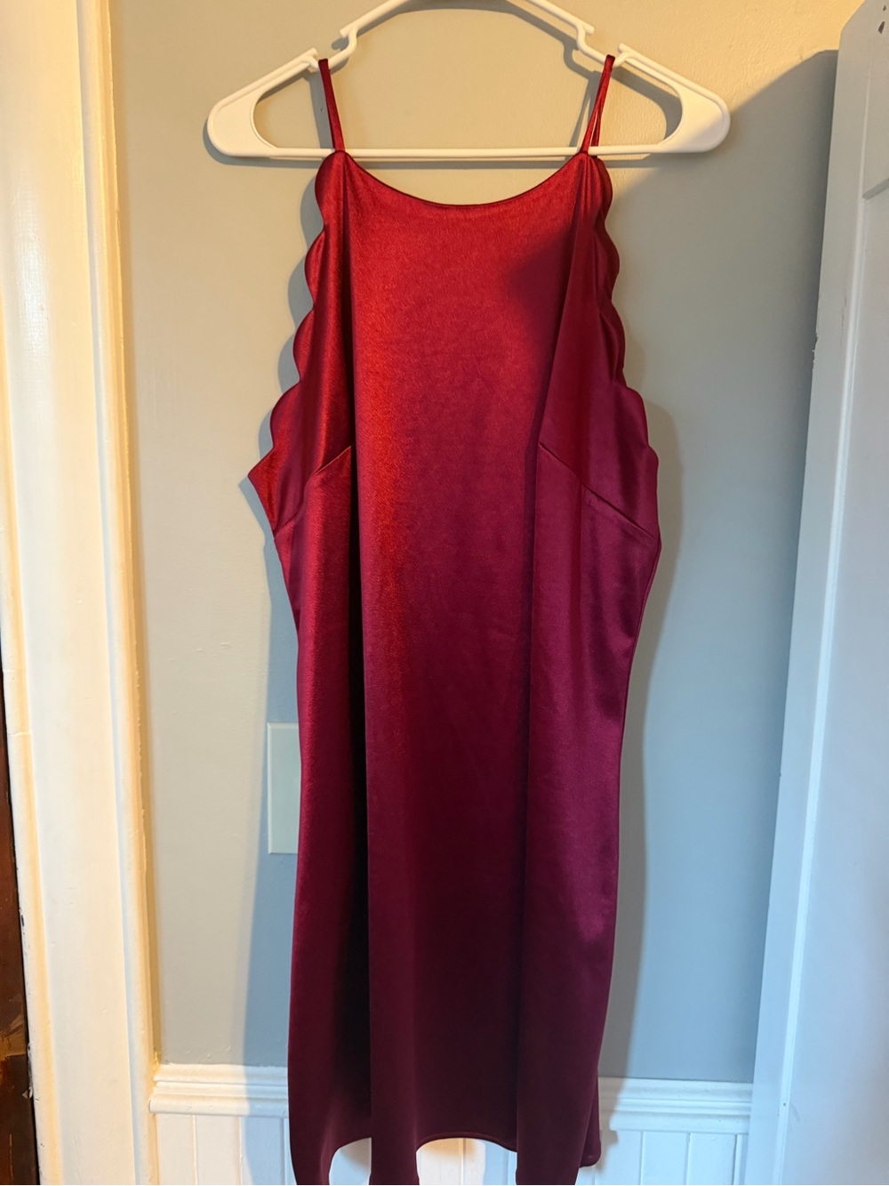 by & by Garnet Red Scallop-Edge Midi Slip Dress